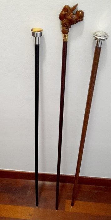 Canne de marche (3) - Chromé(e), Résine, Bois, Antiquités & Art, Curiosités & Brocante
