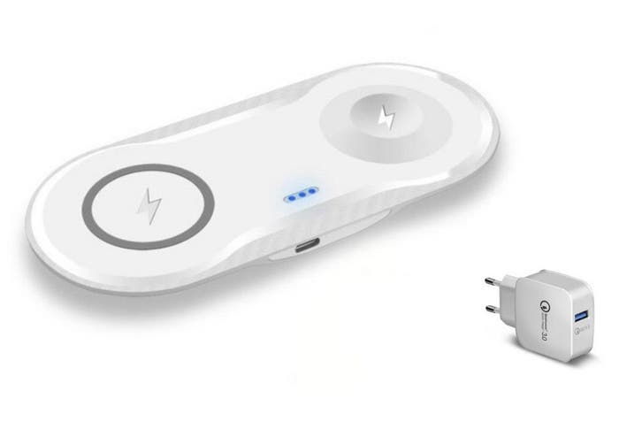 DrPhone Compaq - 2 in 1 Draadloze QI Lader voor o.a. Apple, Telecommunicatie, Mobiele telefoons | Telefoon-opladers, Nieuw, Verzenden