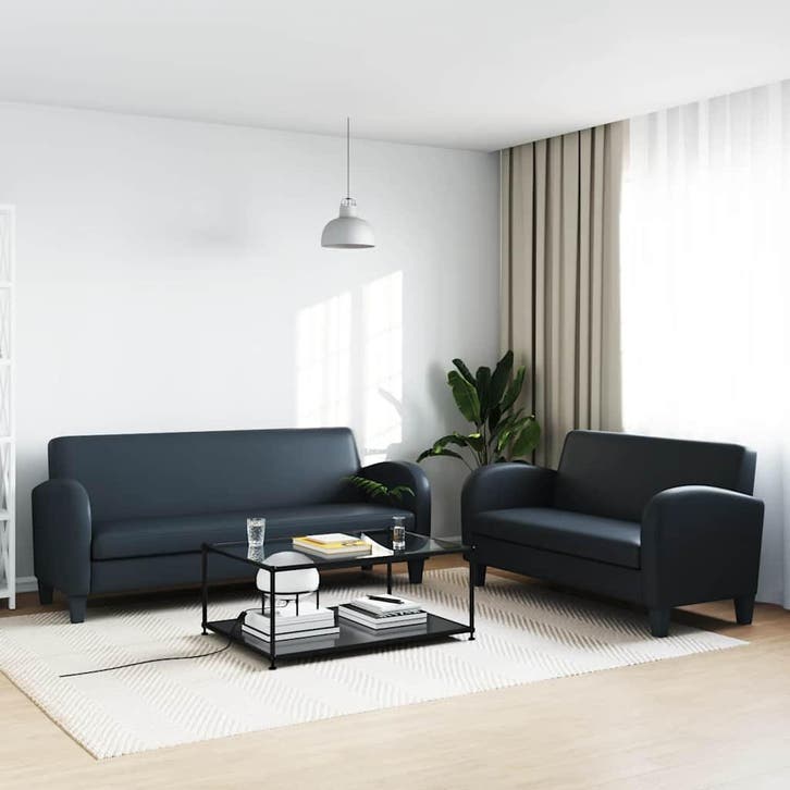 vidaXL bank / zetelstel kunstleer zwart 2-delig, Huis en Inrichting, Zetels | Zetels, Nieuw, Verzenden