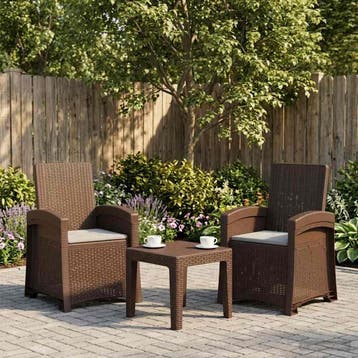 vidaXL Ligstoel Rieten Look 2 st Bruin en lichtgrijs PP, Verzenden, Nieuw