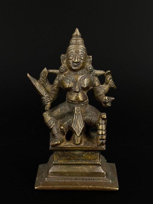 sculptuur, Durga - Karnataka - 17/18th c. - 10 cm - Brons, Antiek en Kunst, Kunst | Niet-Westerse kunst