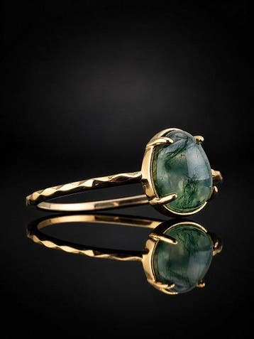 Mosagaatring - Groene edelsteen - Goudverguld zilver -