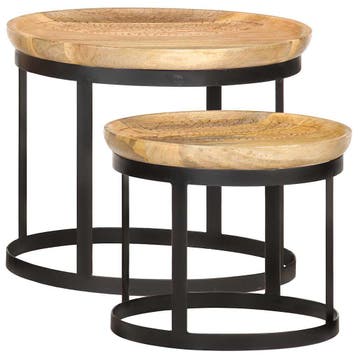 vidaXL Bijzettafel rond 2 st massief mangohout en staal, Maison & Meubles, Verzenden