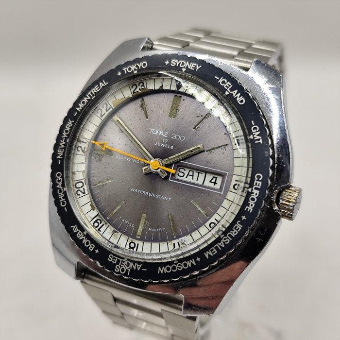 Topaz - 200 World Timer - Zonder minimumprijs - Heren - 1973, Handtassen en Accessoires, Horloges | Heren