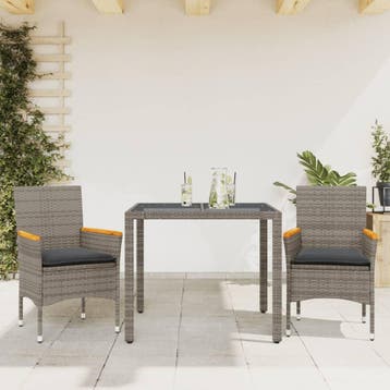 vidaXL 3-delige Tuinset met kussens poly rattan en glas, Verzenden, Tuinset