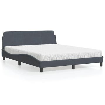 vidaXL Bed met matras Dover fluweel donkergrijs 160x200 cm, Huis en Inrichting, Slaapkamer | Bedden, Verzenden, Nieuw