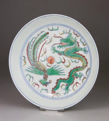 Assiette Coupe chinois en Porcelaine Famille Verte Dragons