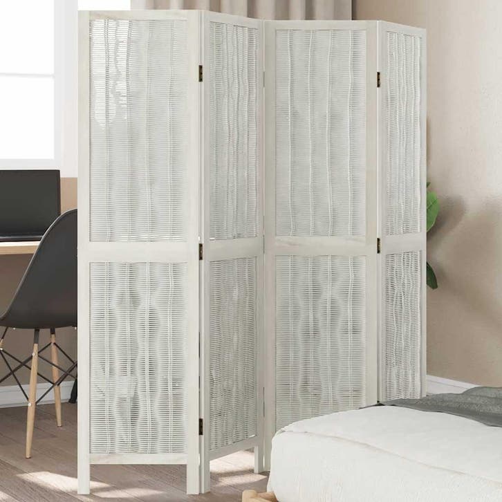 vidaXL Kamerscherm met 4 panelen massief paulowniahout wit, Huis en Inrichting, Woonaccessoires | Overige, Nieuw, Verzenden