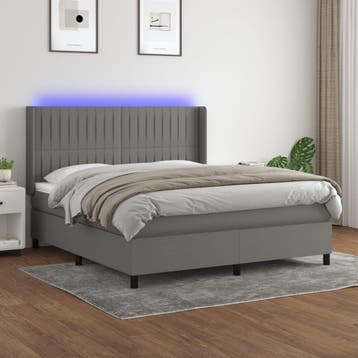 vidaXL Boxspring met matras en LED stof donkergrijs 180x200, Verzenden
