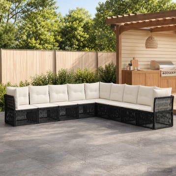 vidaXL Tuinbank Set 9 st Zwart poly rattan, Verzenden, Nieuw