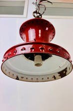 Lamp - Industriële emaille hanglamp – rood/wit – ca. midden