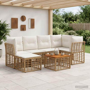 vidaXL Buiten bank set 7 st Natuurlijk en Crème Wit, Tuin en Terras, Verzenden, Nieuw
