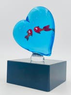 Guidotti - Sculpture, Cuore con pesci - 6.5 cm - verre de