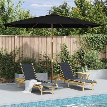 vidaXL Parasol met houten paal 350 cm zwart, Verzenden, Nieuw