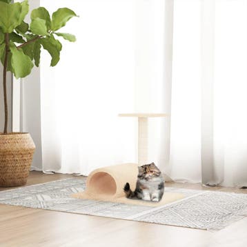 vidaXL Kattenmeubel met tunnel 60x34,5x50 cm crèmekleurig, Dieren en Toebehoren, Verzenden, Nieuw