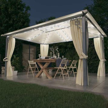 vidaXL Prieel met gordijn en LED-lichtslinger 4x3 m, Verzenden, Nieuw