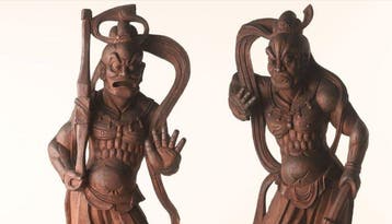 A Pair of Extra-large(58cm) wooden gilded Ni standing