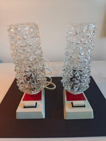 Nachtlampje - Composiet, Glas - Twee tafellampen, Antiek en Kunst