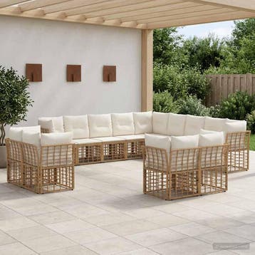 vidaXL Buiten bank set Natuurlijk en Crème Wit Polyester, Verzenden, Nieuw