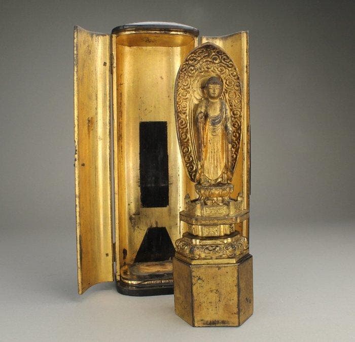 Amida Bouddha - Bois, Doré, Laque - Japon - Période Edo, Antiquités & Art, Antiquités | Autres Antiquités