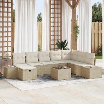 vidaXL Tuinbank Set 9 st Beige poly rattan, Verzenden, Nieuw
