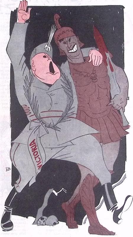 Spotprent over de Italiaanse overwinning in Ethiopië, Antiek en Kunst, Kunst | Litho's en Zeefdrukken, Verzenden