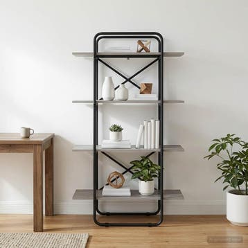 vidaXL Boekenplank 4-laags 80 x 35 x 140 cm PB Grijs Sonoma, Verzenden, Nieuw