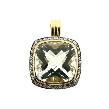 Vintage gouden hanger met prasioliet en diamanten; 0,08 ct., Ophalen of Verzenden, Gebruikt, Goud, Overige merken