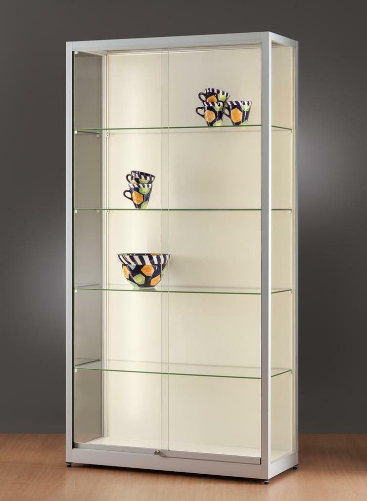 *TIP*  Luxe vitrinekast aluminium 100 cm met achtergrond, Zakelijke goederen, Kantoor en Winkelinrichting | Winkel en Inventaris