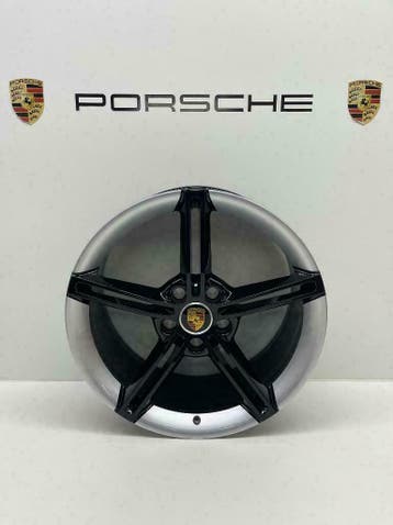 Porsche Taycan ORIGINELE 21 Mission E zwart/zilver + banden, Auto-onderdelen, Ophalen, Gebruikt, Banden en Velgen, 21 inch