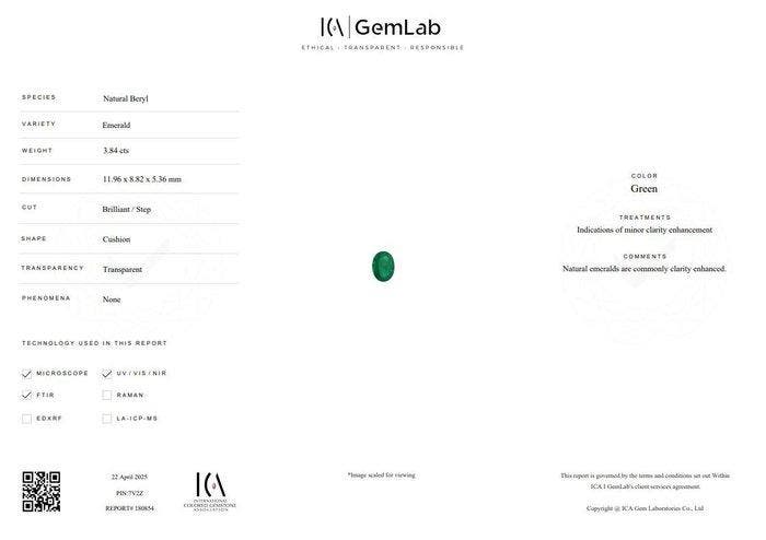 1 pcs Groen Smaragd - 3.84 ct - nternational Colored, Bijoux, Sacs & Beauté, Pierres précieuses