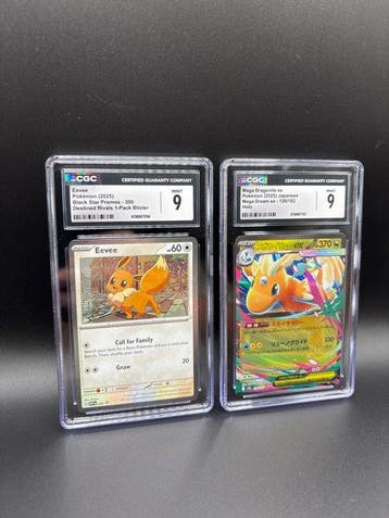 Pokémon - 2 Graded card Eevee & Mega Dragonite - CGC 9, Hobby en Vrije tijd, Nieuw
