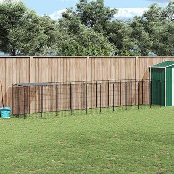 vidaXL Hondenkennel 6,05 m² staal zwart, Verzenden