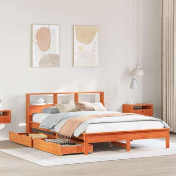 vidaXL Bed met boekenkast zonder matras grenenhout wasbruin, Huis en Inrichting, Slaapkamer | Bedden, Verzenden, Nieuw
