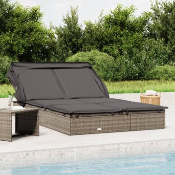 vidaXL Ligbed 2-persoons met dak 213x118x97 cm poly rattan, Verzenden, Nieuw