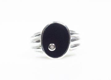 - 925 zilver/ 585 goud - onyx en diamant - zegelring - Ring