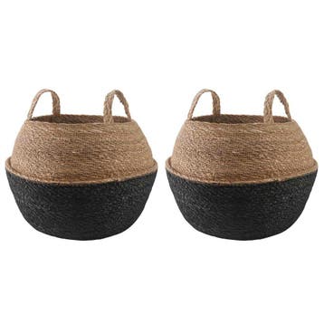 vidaXL Plantenpot met handvatten 2 st Zwart Ø 45 x 36 cm, Tuin en Terras, Verzenden, Nieuw
