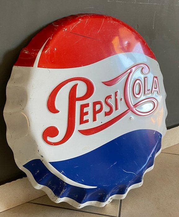 Enseigne Pepsi-Cola des années 80 - Insegna Pepsi Cola anni, Antiek en Kunst, Antiek | Wandborden en Tegels