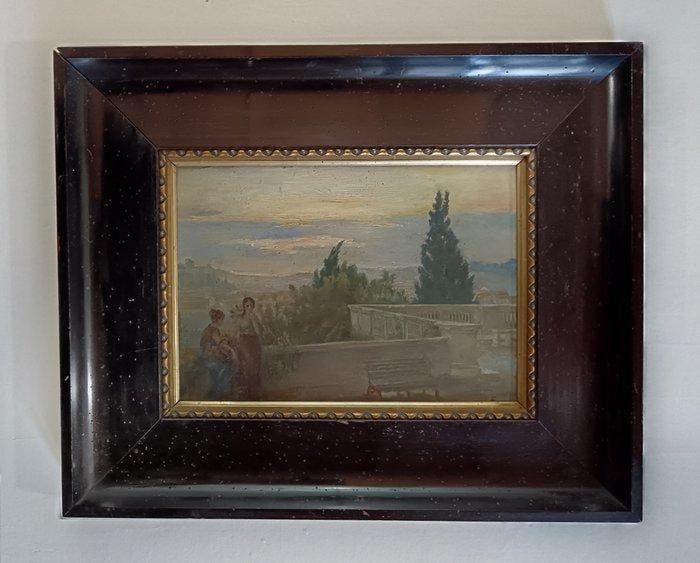 Europese school (XIX) - Il Pincio su Roma - NO RESERVE, Antiquités & Art, Art | Peinture | Classique