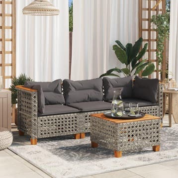vidaXL Tuinbank 3-zits met kussens poly rattan grijs, Verzenden