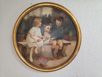 Olieverfschilderij op canvas van H. René, Kinderen met..., Nieuw