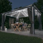 vidaXL Prieel met gordijn LED-lichtslinger 4x3 m aluminium, Verzenden