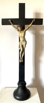 Antiek Crucifix - Hout - 1850-1900 - Beeld van Jezus, Antiek en Kunst