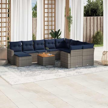 vidaXL 11-delige tuinbankset met kussens, grijs polyrotan, Verzenden