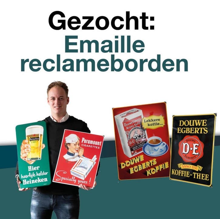 GEZOCHT / GEVRAAGD emaille reclamebord , oud emaille bord, Collections, Marques & Objets publicitaires