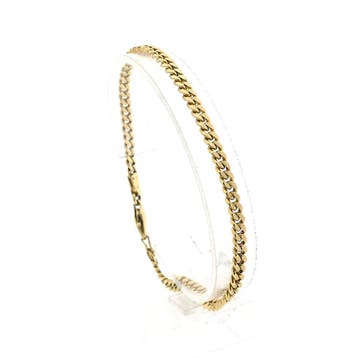 Gouden platte gourmetschakel armband (Schakelarmband), Handtassen en Accessoires, Armbanden, Ophalen of Verzenden, Gebruikt, Goud