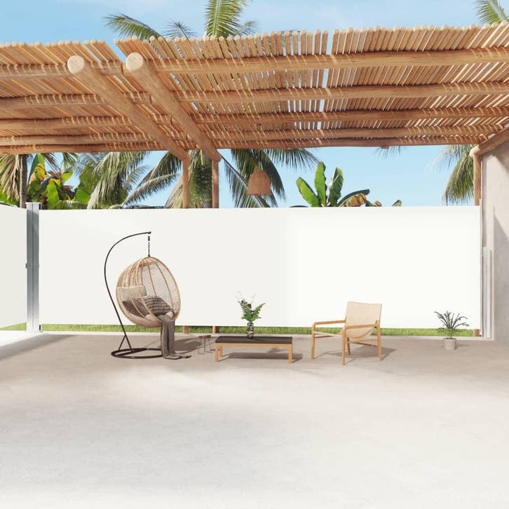 vidaXL Windscherm uittrekbaar 220x1200 cm crèmekleurig, Jardin & Terrasse, Parasols, Envoi