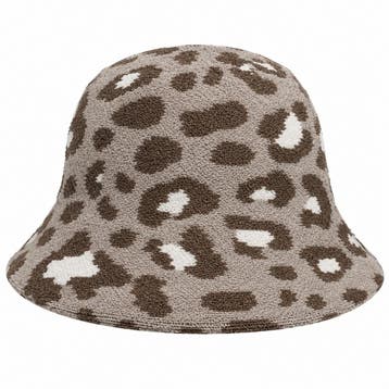 Bucket Hat Hoedje - Panterprint - Gebreid - Beige, Nieuw
