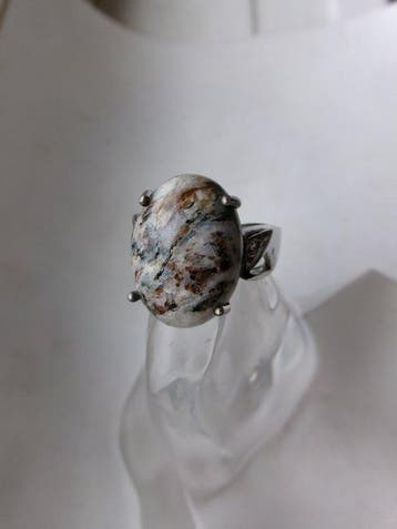 Argent, Agate dendritique - Bague - Style Art déco