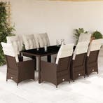 vidaXL 9-delige Tuinset met kussens poly rattan bruin, Verzenden, Tuinset